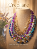 Collana Multifilo a Girocollo Tre Fili con Pietre Naturali | Viola, Bianco, Azzurro, Blu, Rosa | Made in Italy