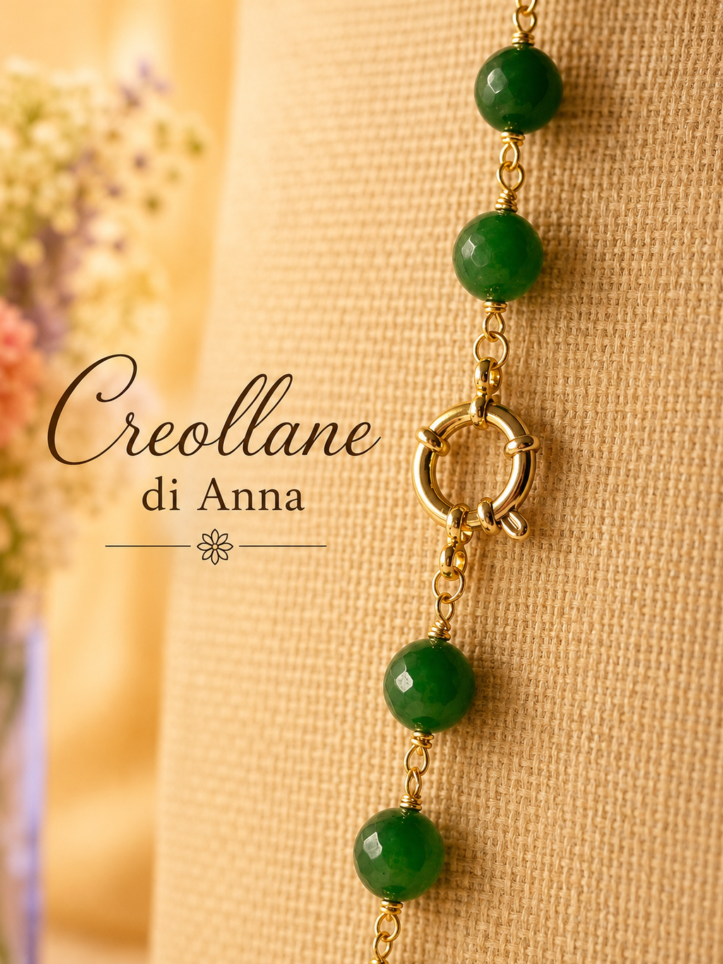 Collana Rosario Pietre Naturali – Fluorite, Crisoprasio Verde e Perle di Maiorca Bianco Caldo