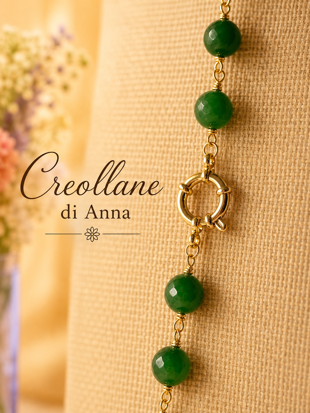 Collana Rosario Pietre Naturali – Fluorite, Crisoprasio Verde e Perle di Maiorca Bianco Caldo