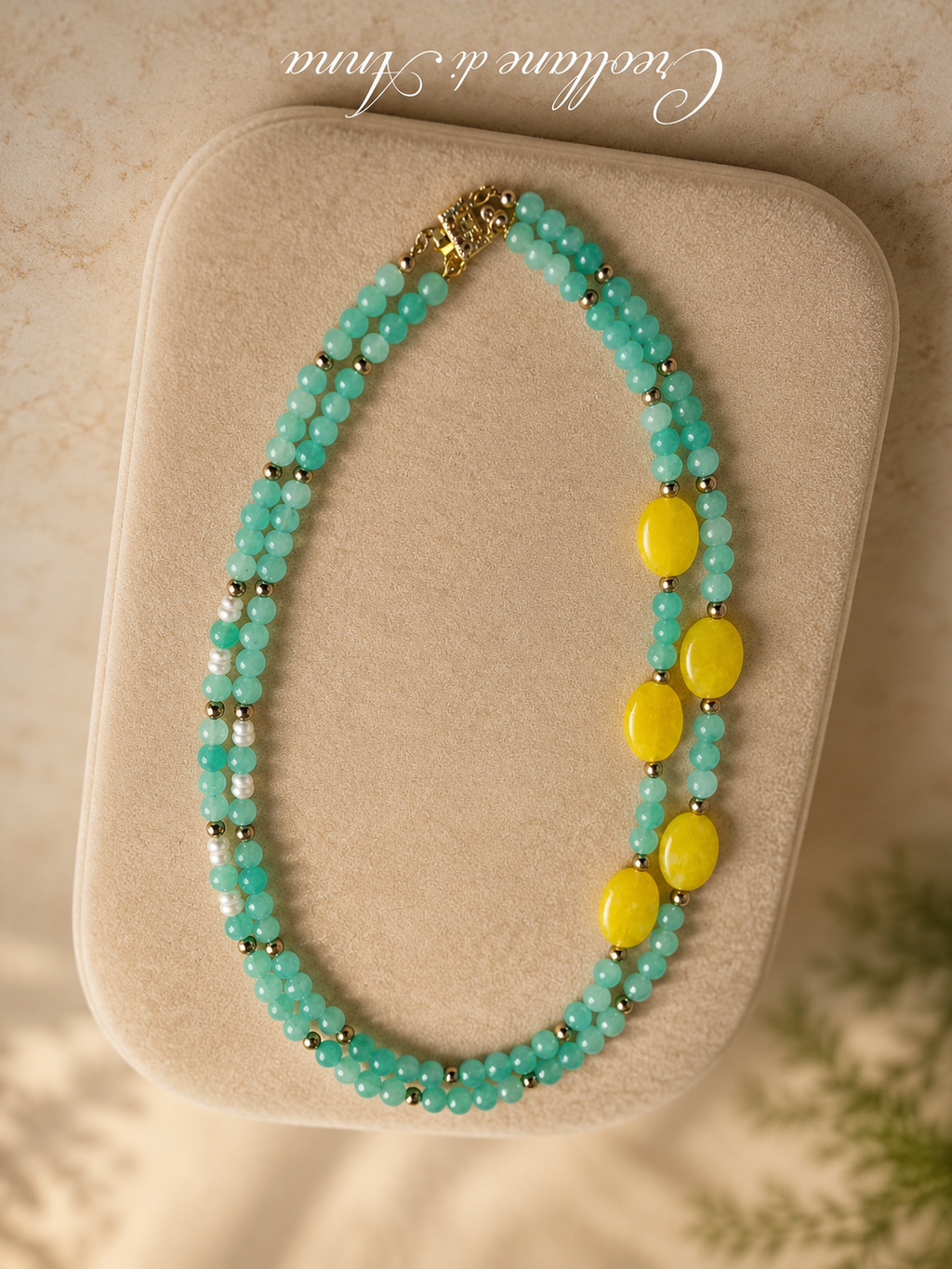 Collana Girocollo Doppio Filo Artigianale Handmade | Crisoprasio, Giada, Perle di Fiume ed Ematite | Made in Italy