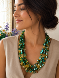 Collana Multifilo Artigianale Handmade | Madreperla Verde e Quarzo Citrino a Chips | Made in Italy