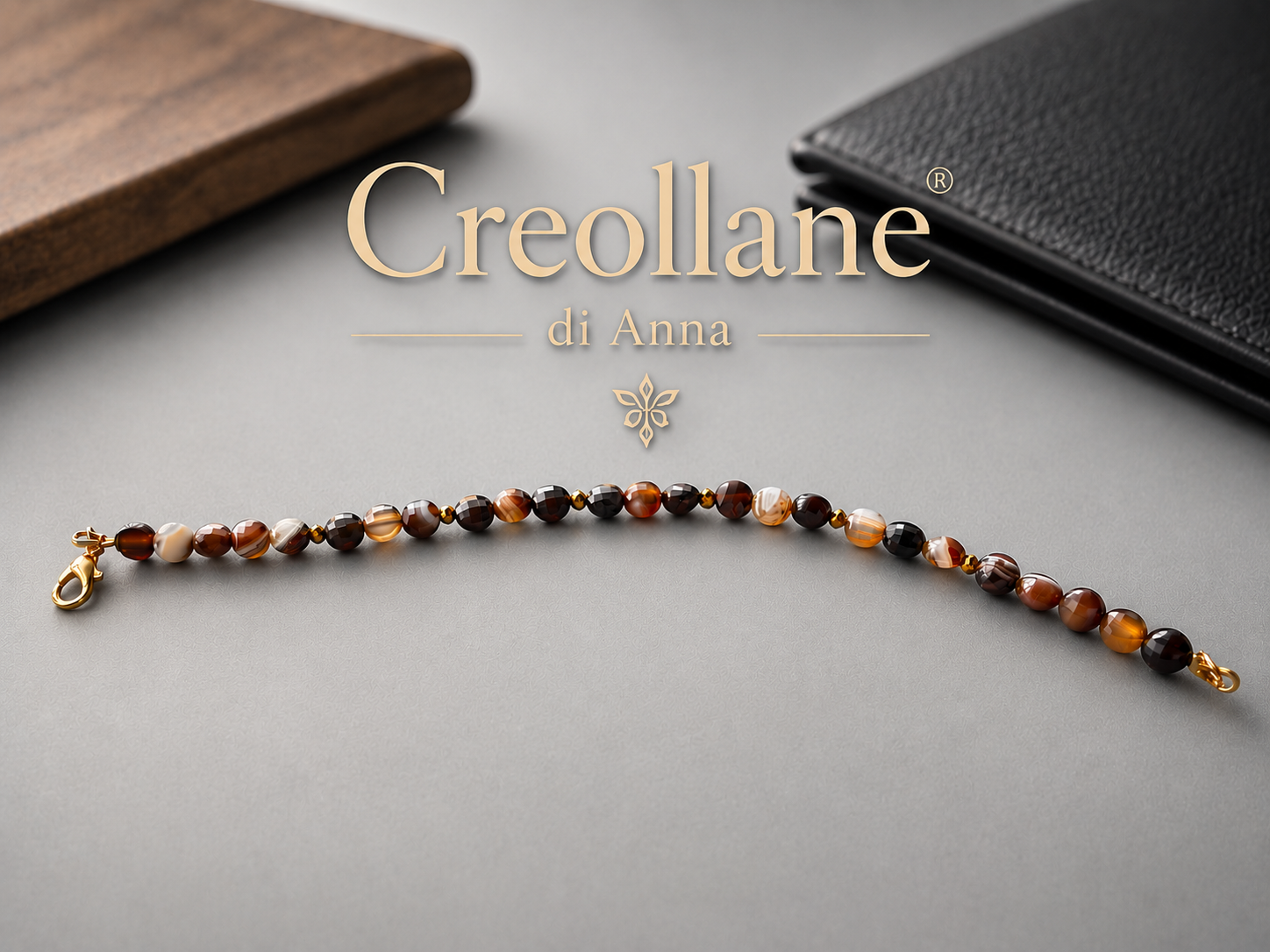 Bracciale Uomo Agata Toni Caldi e Ematite Oro Scuro | Handmade Made in Italy