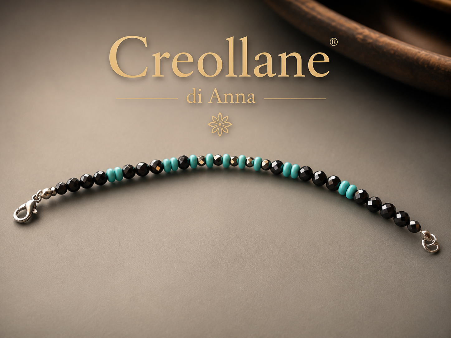 Bracciale Uomo Onice Nero, Turchinite Azzurra ed Ematite Esagonale | Handmade Made in Italy