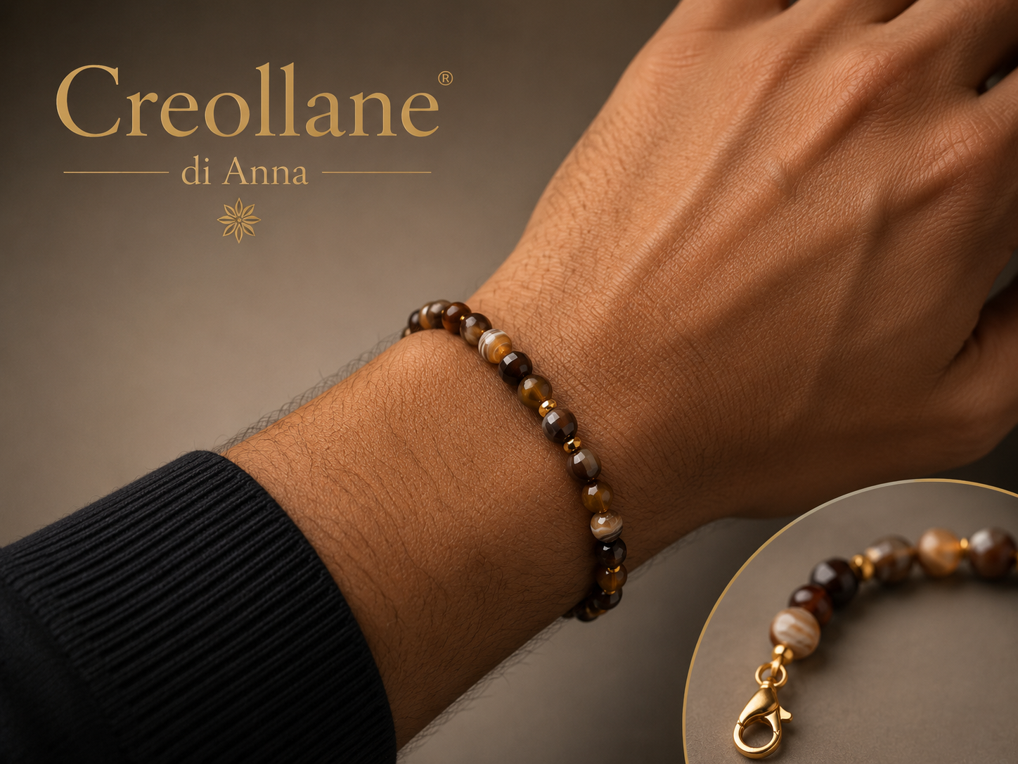 Bracciale Uomo Agata Toni Caldi e Ematite Oro Scuro | Handmade Made in Italy