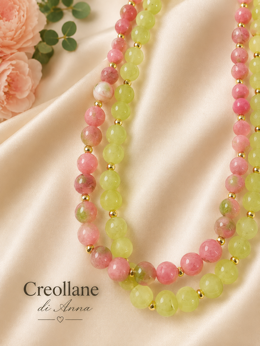 Collana Artigianale Doppio Filo | Serpentino, Quarzite e Ematite Oro | Made in Italy