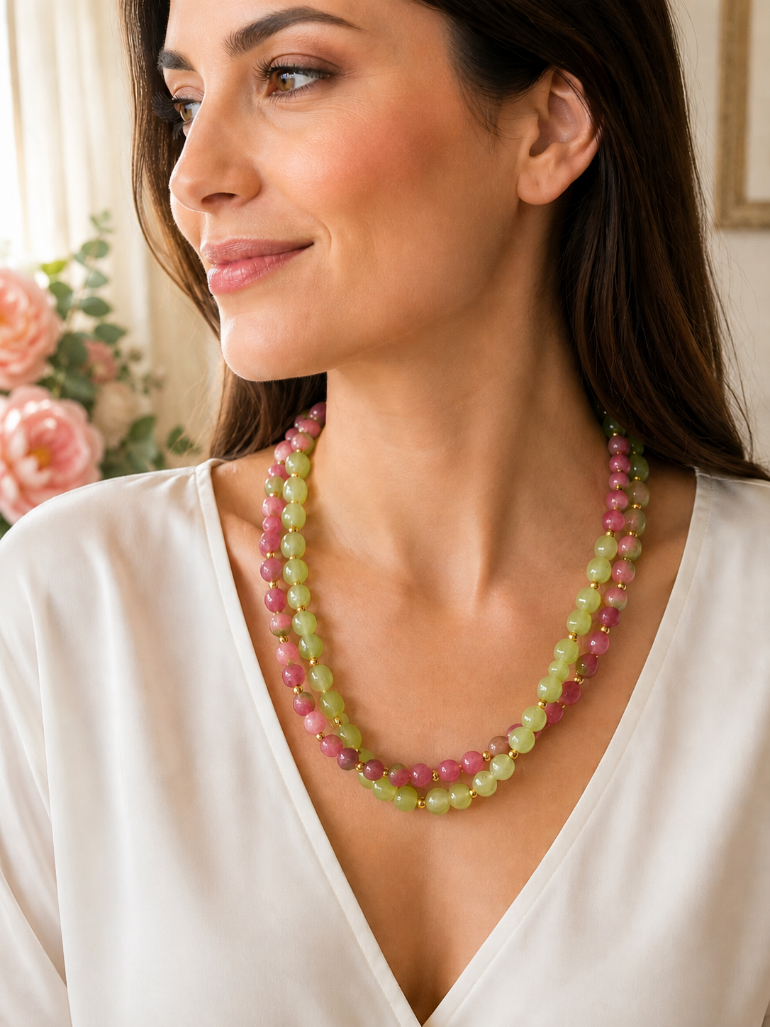 Collana Artigianale Doppio Filo | Serpentino, Quarzite e Ematite Oro | Made in Italy
