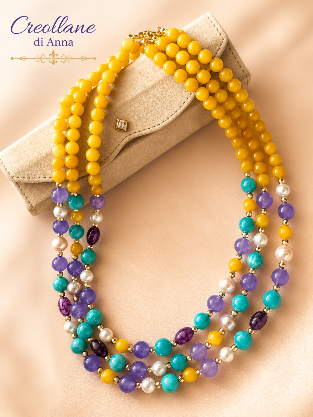 Collana Girocollo Multifilo Artigianale Handmade | Agata Naturale, Perle di Maiorca ed Ematite | Made in Italy