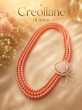 Collana a 3 Fili in Corallo Rosa Naturale e Cameo in Conchiglia | Rosa, Bianco | Made in Italy