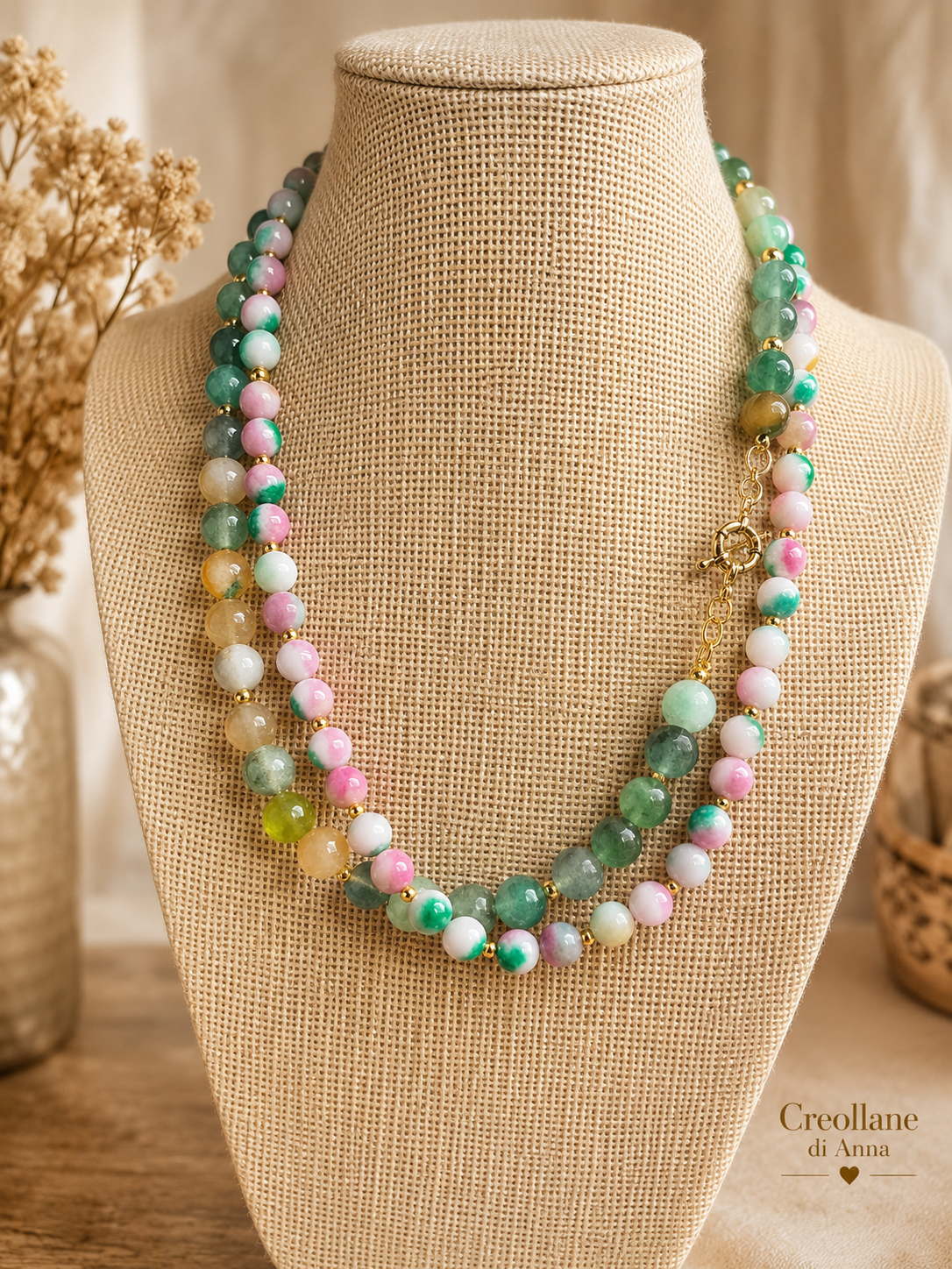 Collana Doppio Filo Agata Persiana e Crisoprasio | Handmade Italia