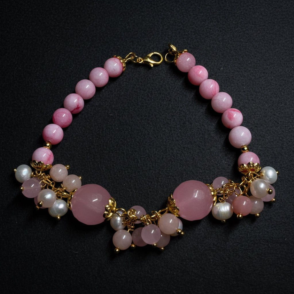 Bracciali Bracciale Donna in Quarzo Rosa, Giada e Perle di Fiume | Handmade Italia - Handmade Made in Italy