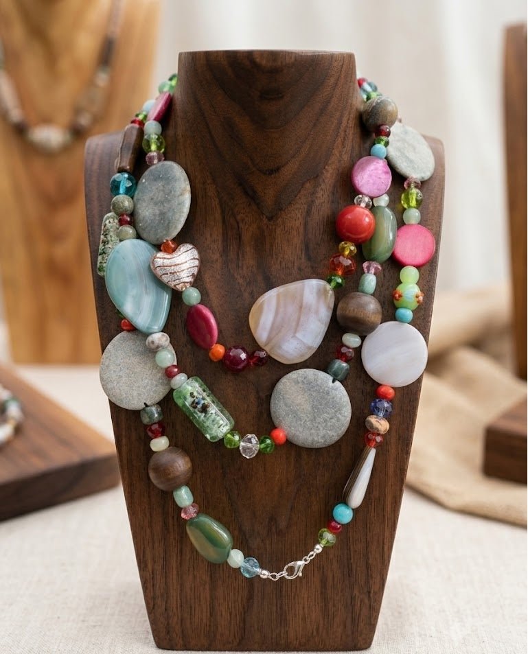 Collane Collana agata tinta e vetro di Murano con elementi in legno | Handmade Italia - Handmade Made in Italy