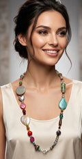 Collane Collana agata tinta e vetro di Murano con elementi in legno | Handmade Italia - Handmade Made in Italy