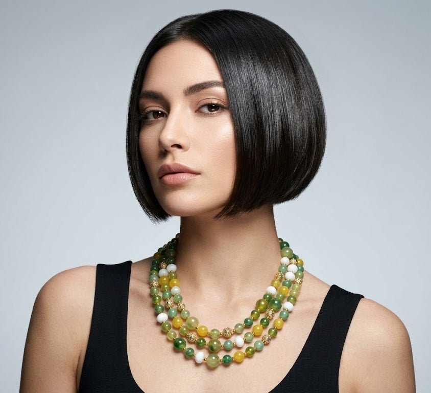 Collane Collana Artigianale Handmade | Agata Gialla, Crisoprasio Verde, Vetro e Inserti Swarovski | Made in Italy - Handmade Made in Italy