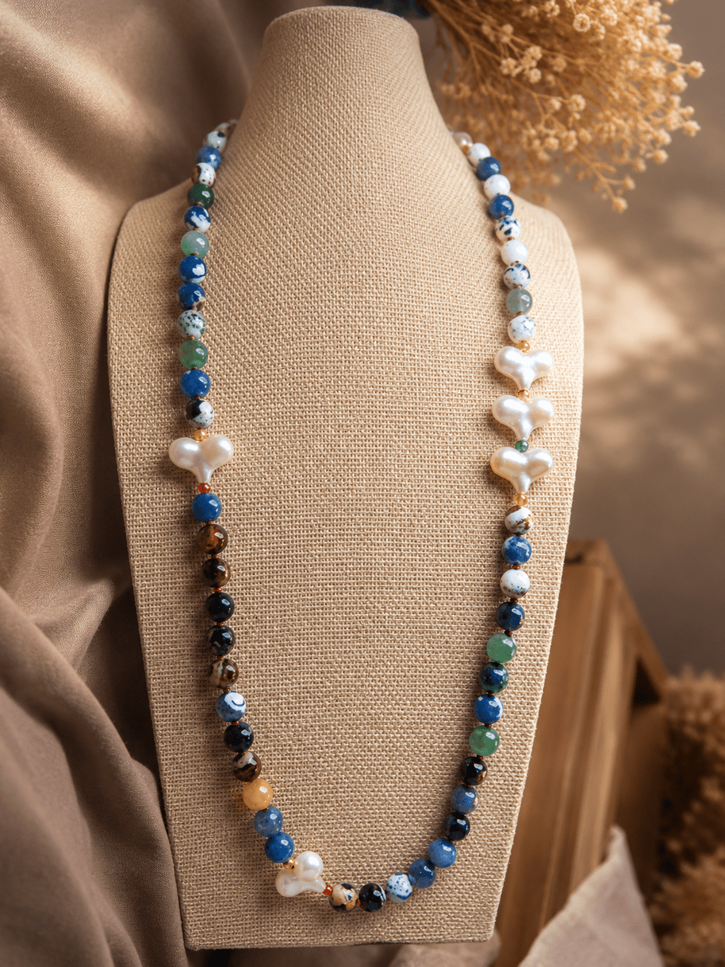 Collane Collana Artigianale Handmade | Agata Tinca Blu e Cuori Bianchi | Made in Italy - Handmade Made in Italy