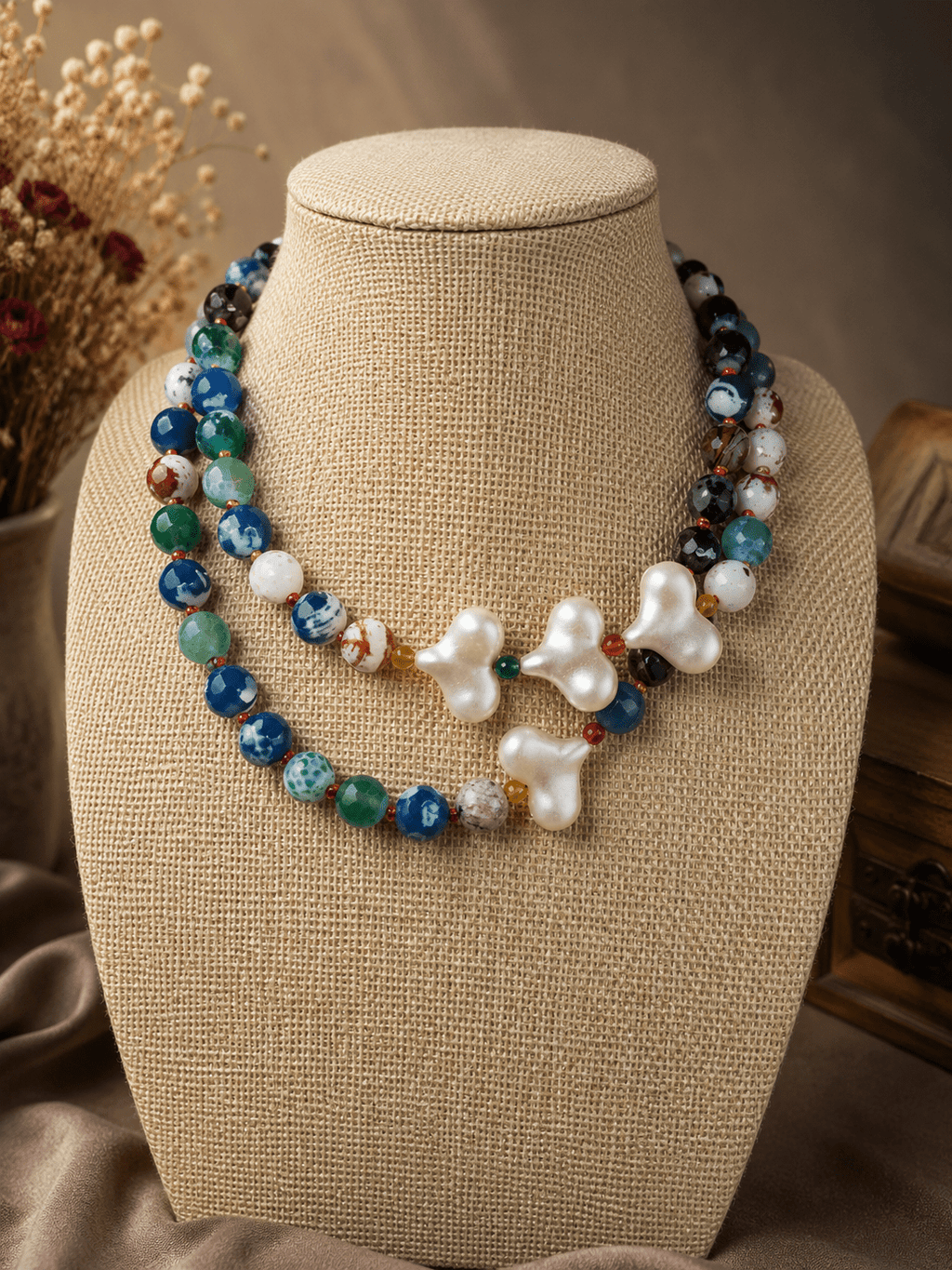 Collane Collana Artigianale Handmade | Agata Tinca Blu e Cuori Bianchi | Made in Italy - Handmade Made in Italy