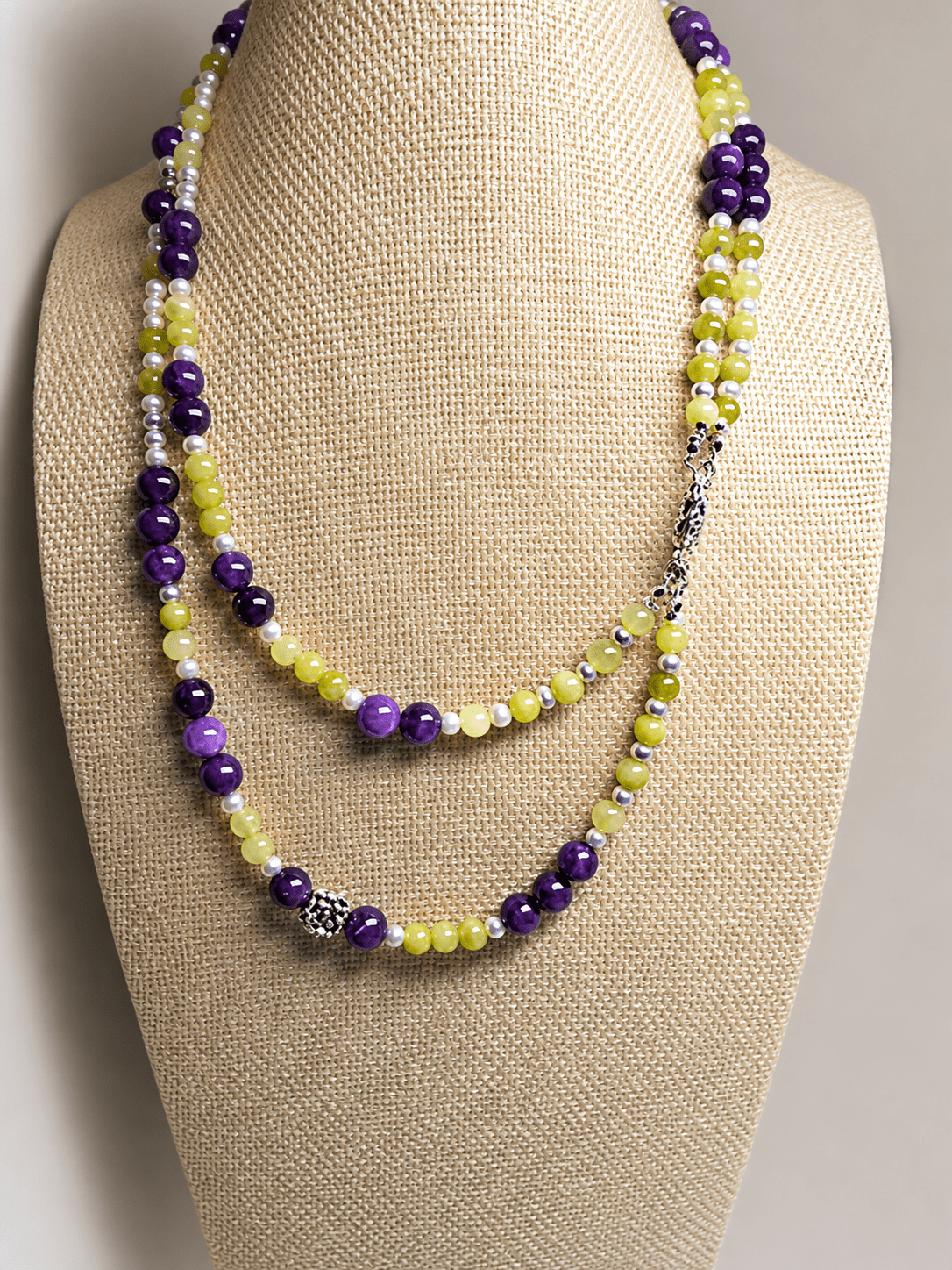 Collane Collana Artigianale Handmade | Agata Viola, Serpentino Verde e Perle con Charm | Made in Italy - Handmade Made in Italy