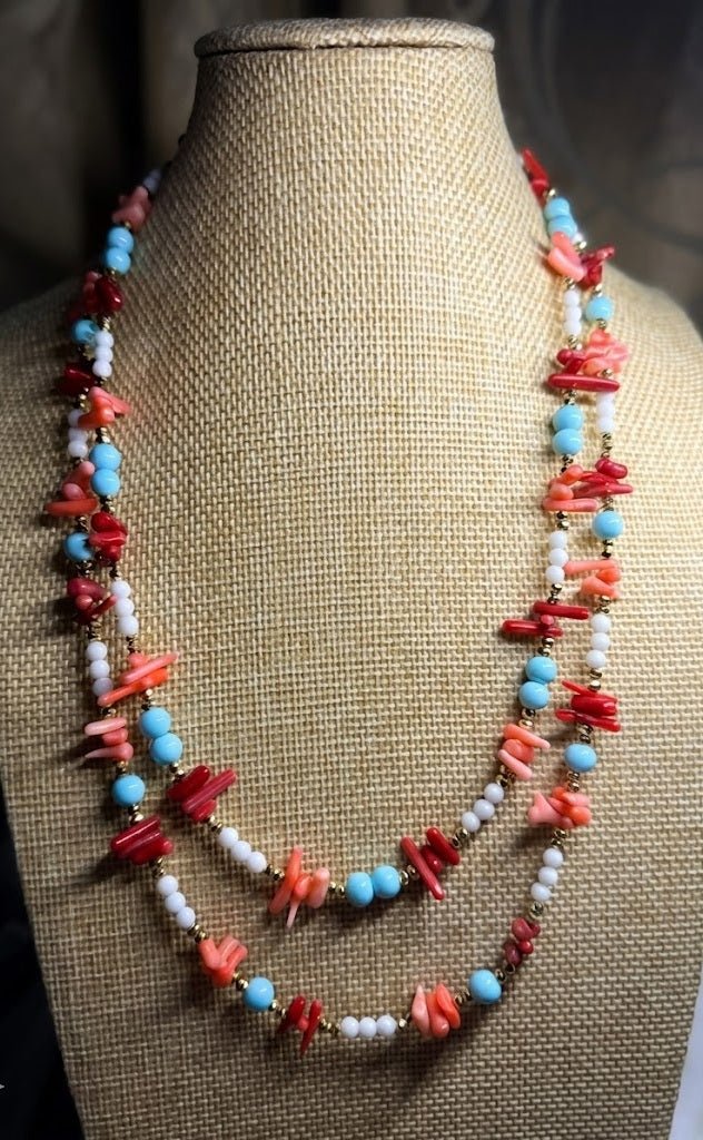 Collane Collana Artigianale Handmade | Corallo Bambù Rosso e Rosa, Turchenite, Agata Bianca ed Ematite | Made in Italy - Handmade Made in Italy