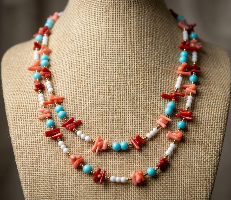 Collane Collana Artigianale Handmade | Corallo Bambù Rosso e Rosa, Turchenite, Agata Bianca ed Ematite | Made in Italy - Handmade Made in Italy