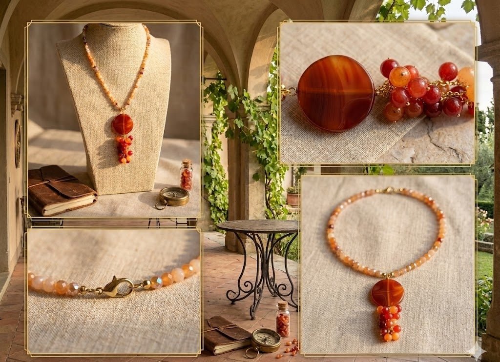 Collane Collana Artigianale Handmade | Cristalli e Ciondolo Corniola | Made in Italy - Handmade Made in Italy