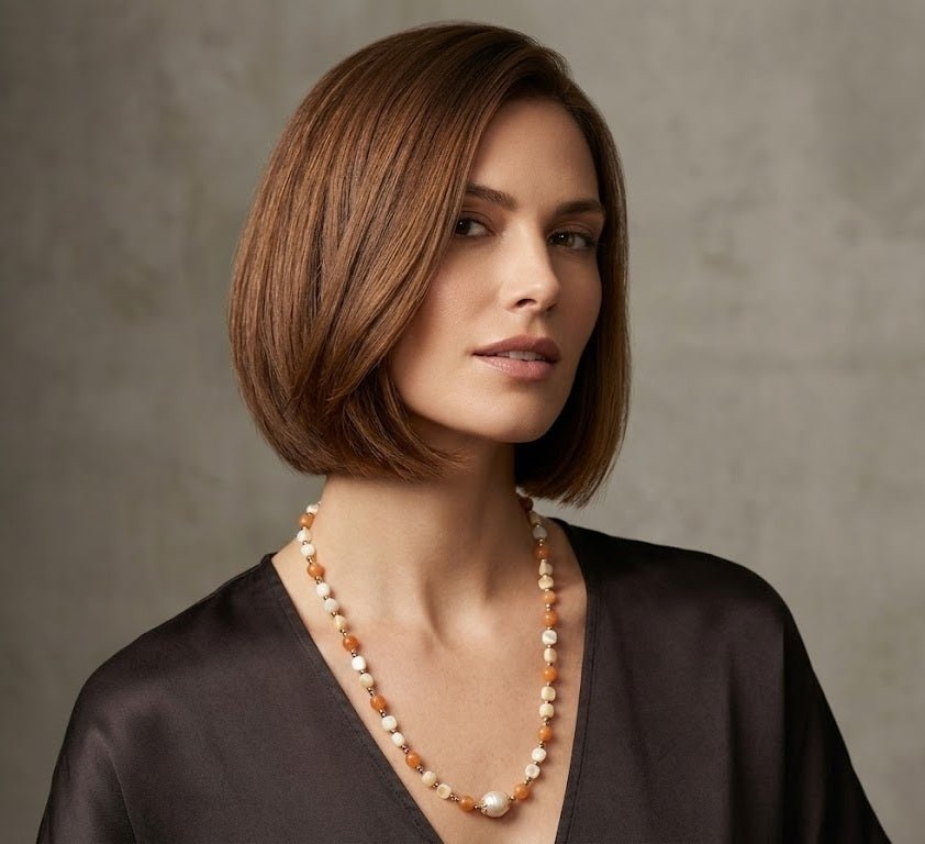 Collane Collana Artigianale Handmade | Quarzo Avventurina Arancione, Madreperla, Perle ed Ematite | Made in Italy - Handmade Made in Italy