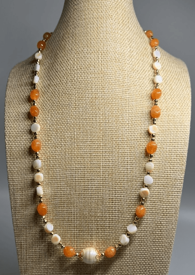 Collane Collana Artigianale Handmade | Quarzo Avventurina Arancione, Madreperla, Perle ed Ematite | Made in Italy - Handmade Made in Italy