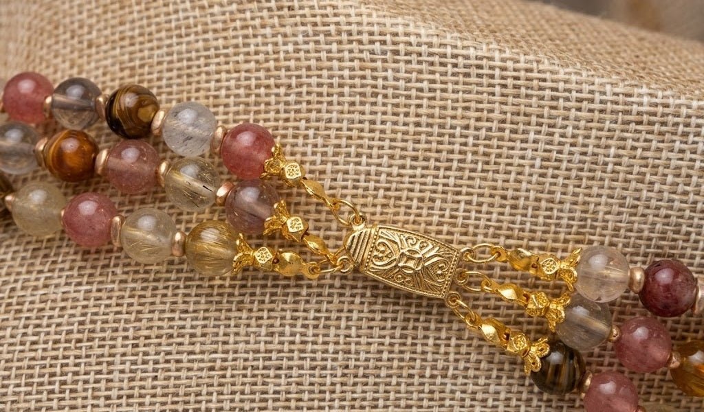 Collane Collana Artigianale Handmade | Quarzo Ciliegia, Agata, Perle Maiorca e Charms Cuore Gold | Made in Italy - Handmade Made in Italy