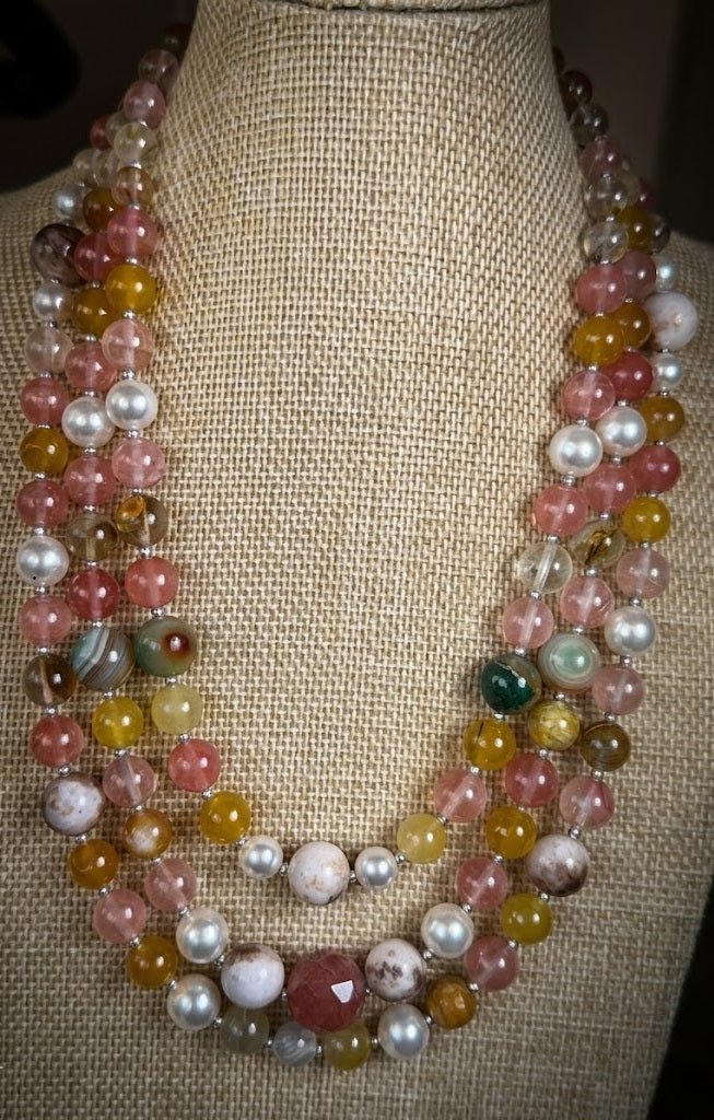 Collane Collana Artigianale Handmade | Quarzo Ciliegia, Perle Maiorca, Agata Silver e Perla Naturale | Made in Italy - Handmade Made in Italy