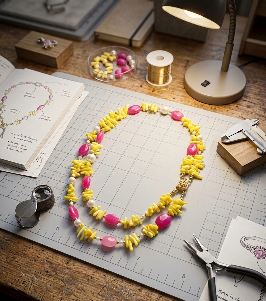 Collane Collana doppio filo in corallo bambù giallo | Handmade Italia - Handmade Made in Italy