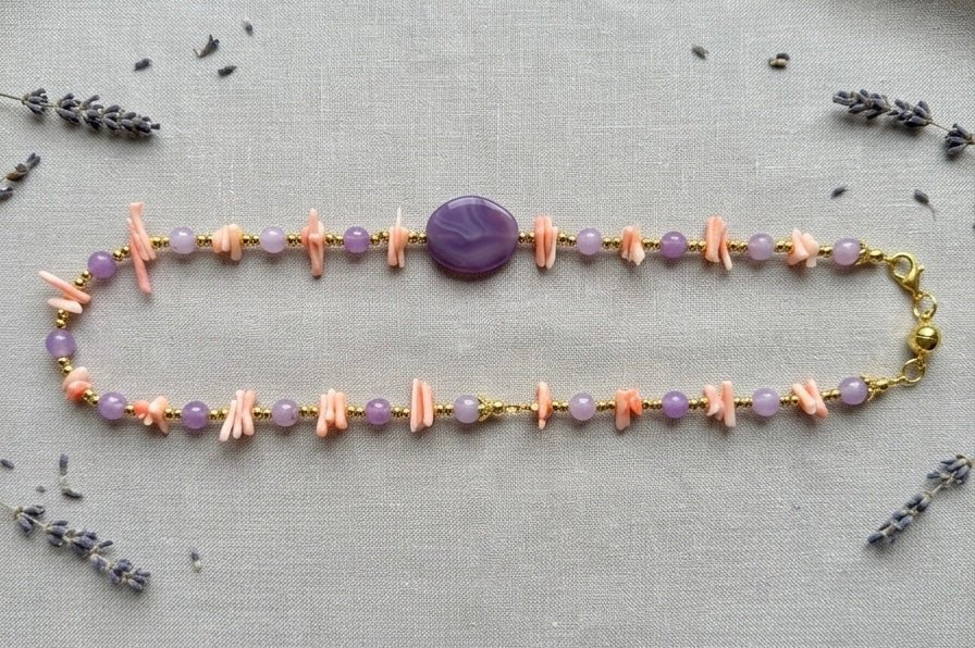 Collane Collana girocollo in ametista lavanda e corallo bambù rosa | Handmade Italia - Handmade Made in Italy