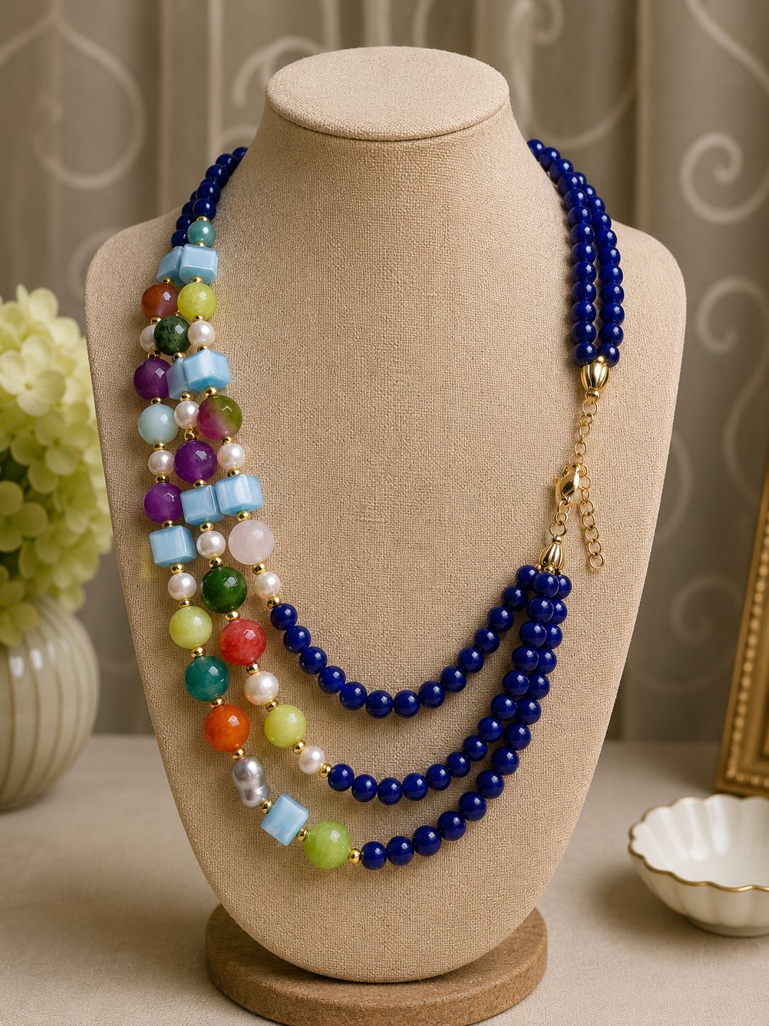 Collane Collana girocollo multifilo agata e giade blu multicolore | Handmade Italia - Handmade Made in Italy