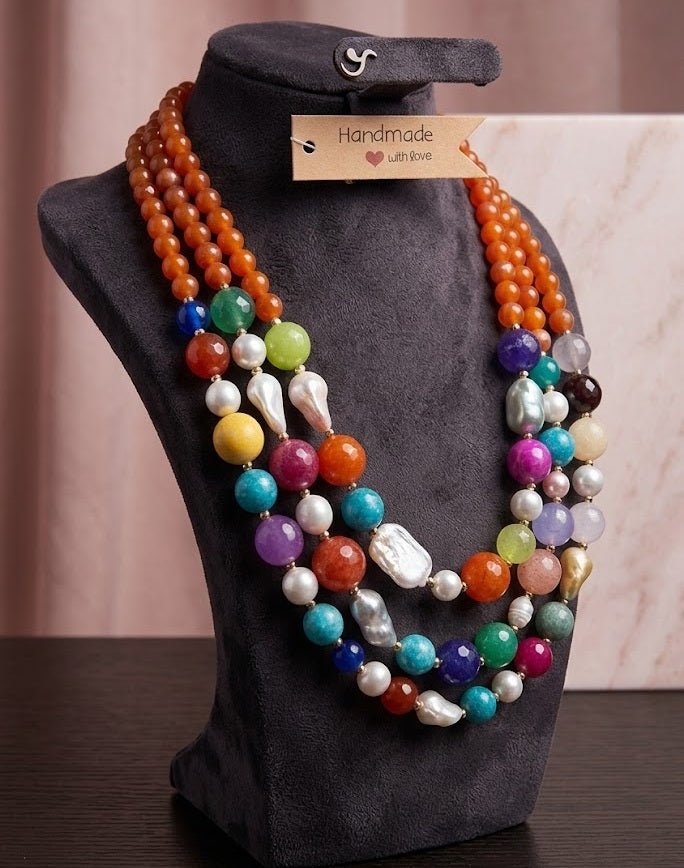 Collane Collana girocollo multifilo in pietra naturale e perle | Handmade Italia - Handmade Made in Italy