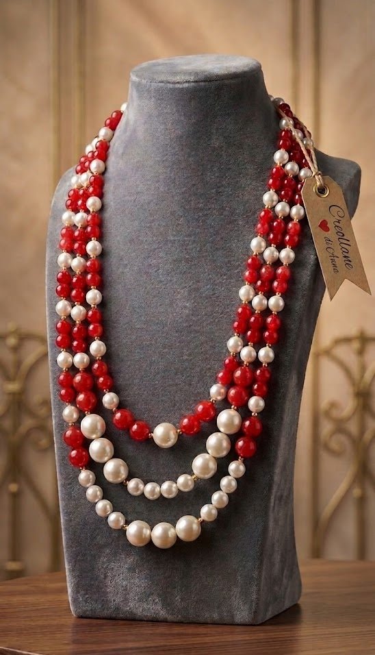 Collane Collana in pietre naturali rodocrosite e perle | Handmade Italia - Handmade Made in Italy
