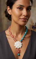 Collane Collana lunga con pendente in quarzo rosa, amazzonite e cameo | Handmade Italia - Handmade Made in Italy