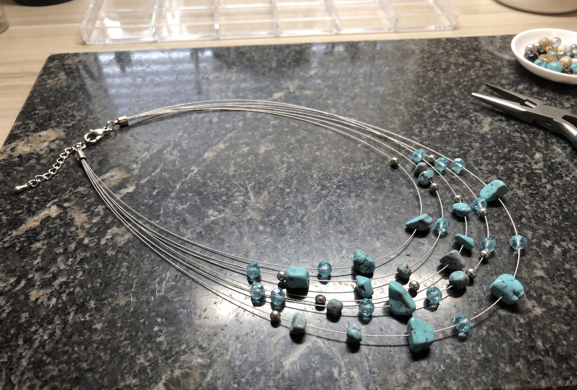 Collane Collana Multifilo Artigianale Handmade | Acciaio, Chips di Pasta di Turchese e Cristalli | Made in Italy - Handmade Made in Italy
