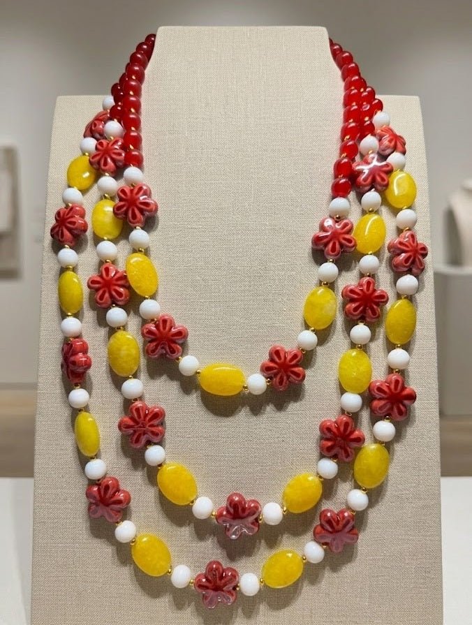 Collane Collana Multifilo in Giada, Agata e Inserti in Ceramica a Fiore | Handmade Italia - Handmade Made in Italy