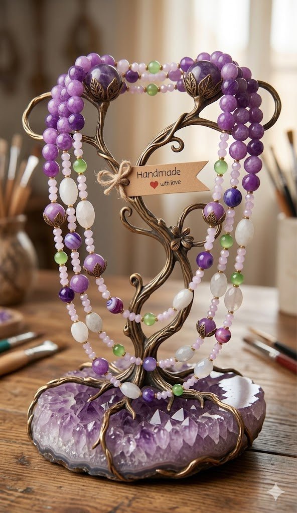 Collane Collana Multifilo in Pietra Naturale Lilla, Viola e Bianca | Handmade Italia - Handmade Made in Italy