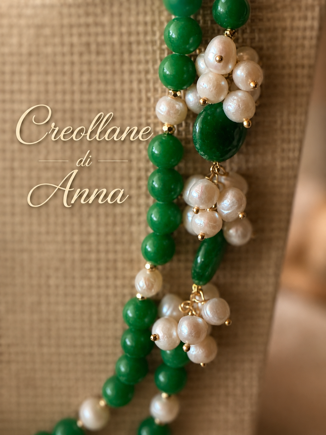 Collana Lunga a Due Fili in Giada Naturale e Perle | Verde, Oro | Made in Italy
